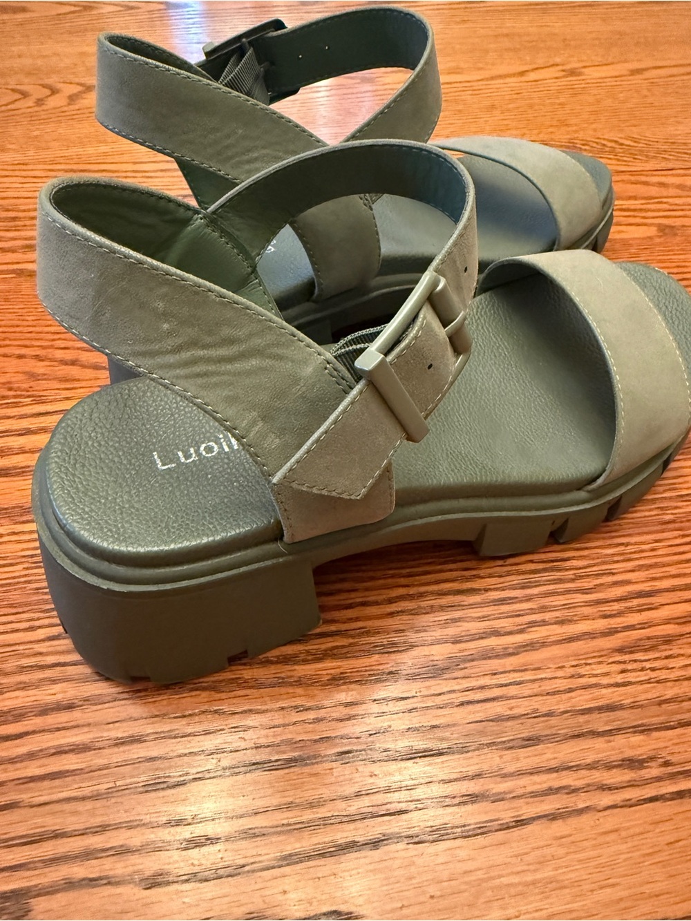 Extra wide Olive Green Platform Sandals — Chunky-Strap Women’s Sandals